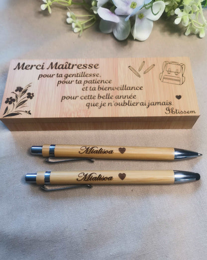 Coffret de 2 stylos à bille en bois personnalisables - Mon Objet Personnalisé