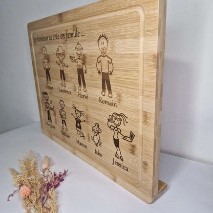 Grande planche à decouper avec rebord gravée sur mesure cadeau famille