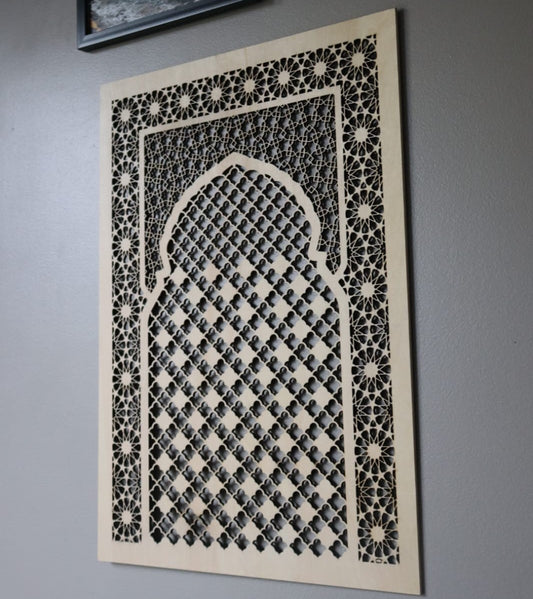 porte arabe en bois découpé panneau marocain art islamique decoration murale orientale ramadan artsanat traditionnel