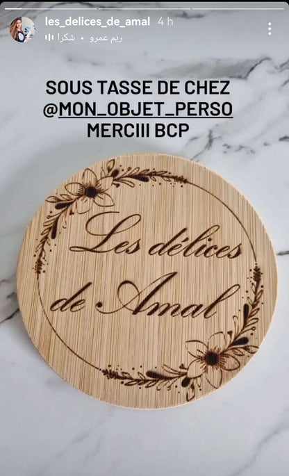 Dessous de verres ronds / sous tasses en bambou personnalisés - Mon Objet Personnalisé