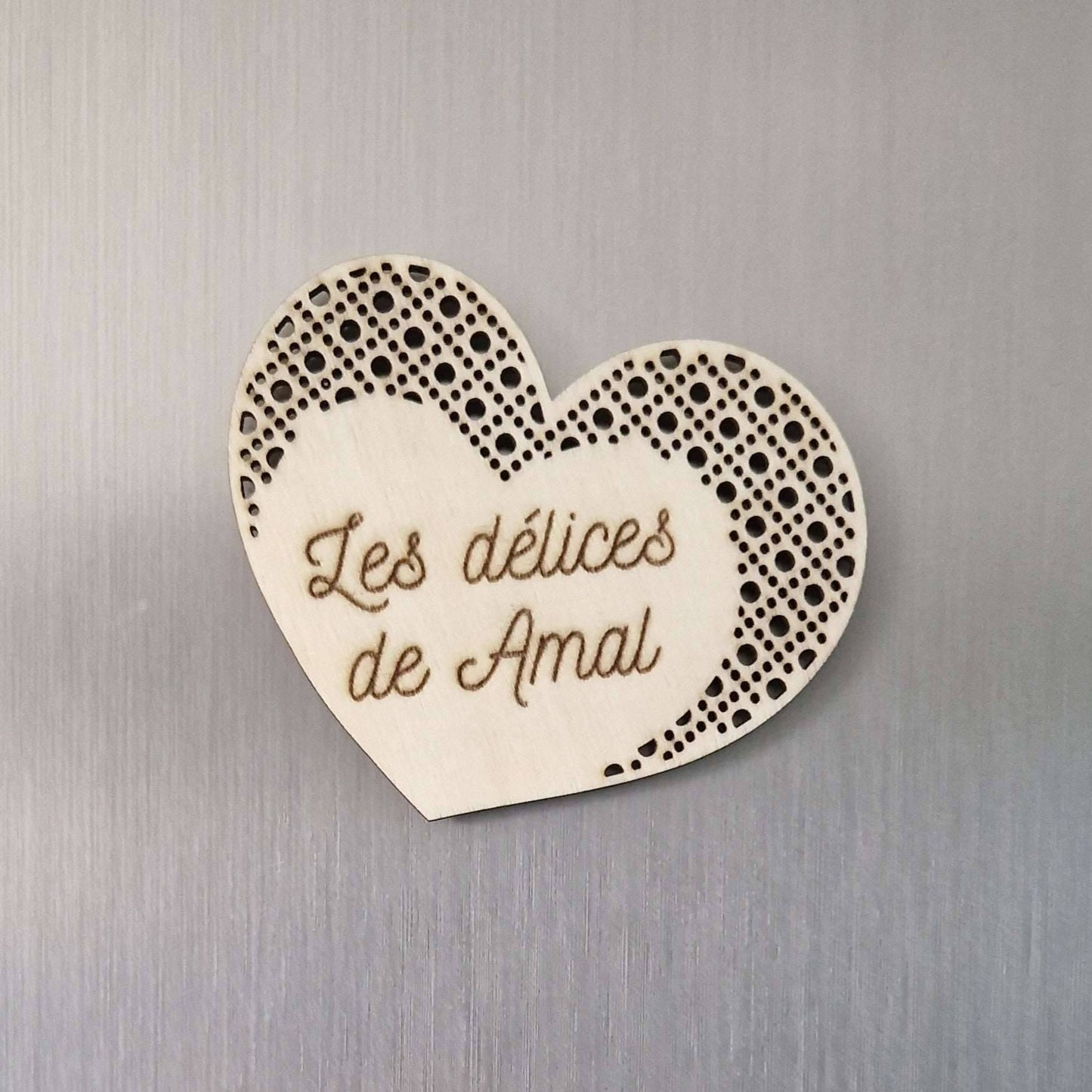 Magnet coeur cannage bois aimant frigo mon objet personnalisé 