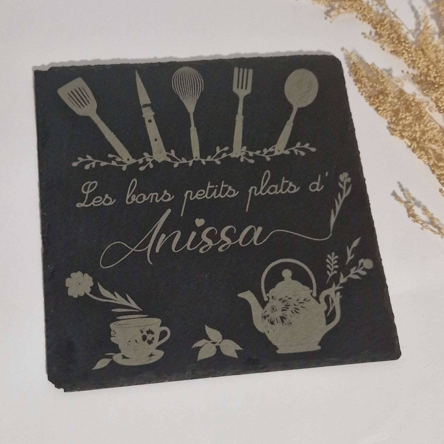 dessous plat ardoise gravé personnalisable cadeau pour toute la famille mon objet personnalisé