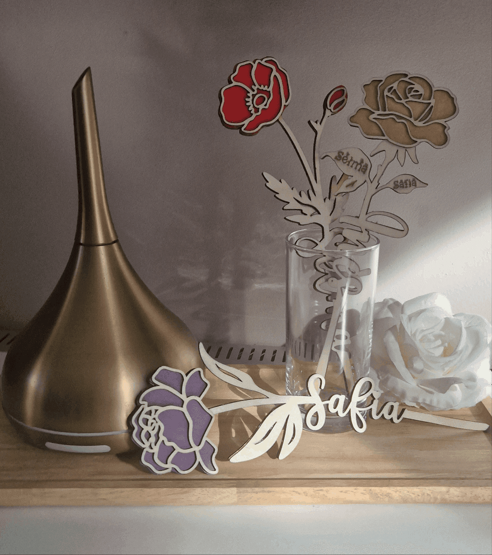 fleurs en bois orchidee rose cadeau personnalise prenom maitresse maman objet personnalisable fete des meres noel