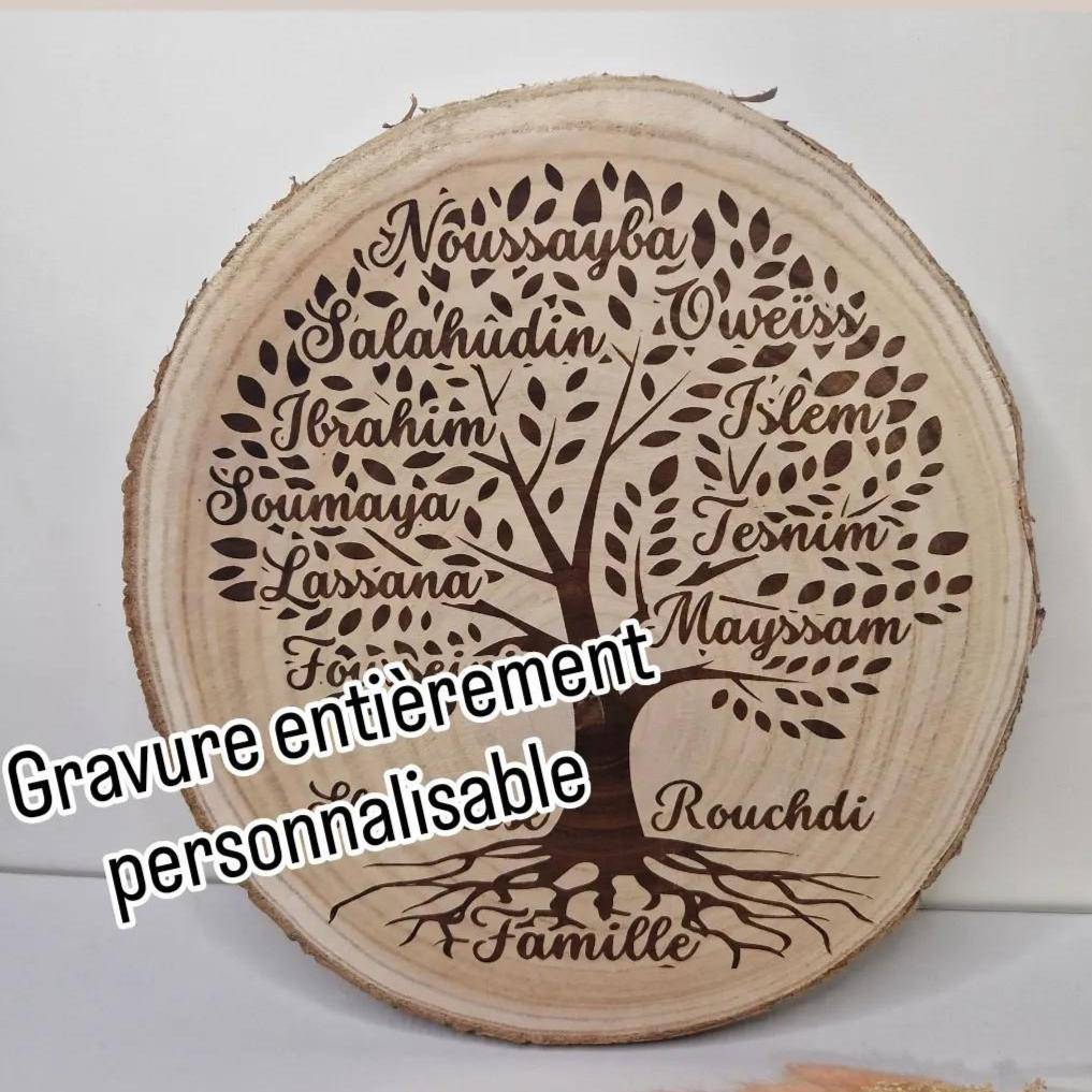 mon objet personnalisé : Arbre généalogique gravé sur rondin de bois