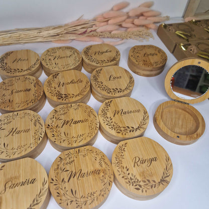 Miroir de poche en bois 2 en 1, boite coffret à bijoux personnalisé - Mon Objet Personnalisé