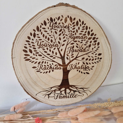 mon objet personnalisé : Arbre généalogique gravé sur rondin de bois