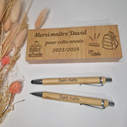 Coffret de 2 stylos à bille en bois personnalisables - Mon Objet Personnalisé