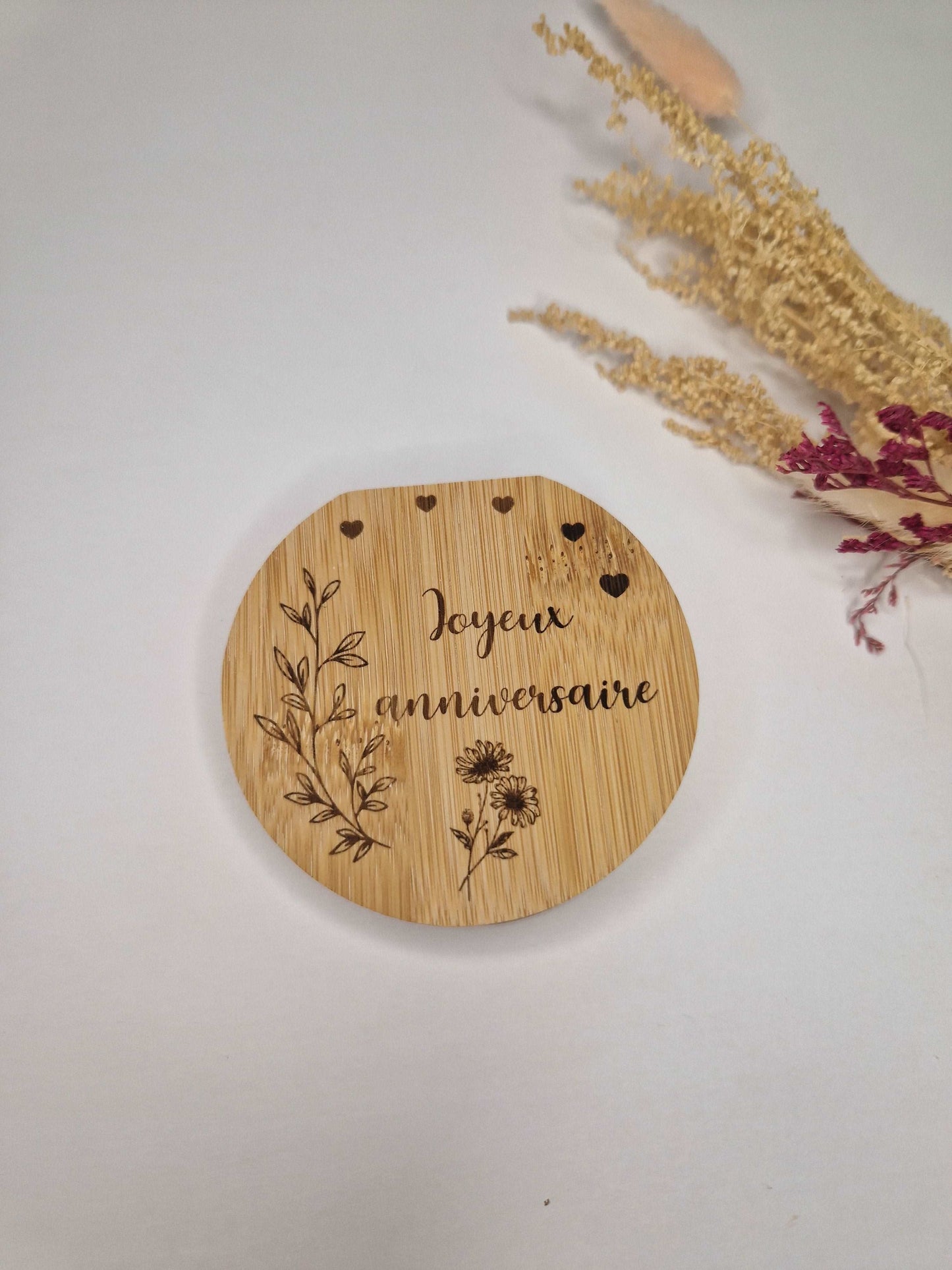 Miroir de poche en bois 2 en 1, boite coffret à bijoux personnalisé - Mon Objet Personnalisé