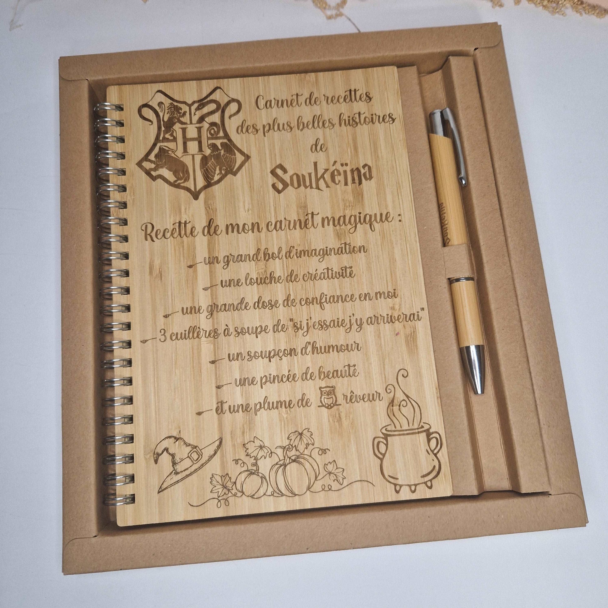 Carnet avec couverture en bois de bambou et stylo personnalisés - Mon Objet Personnalisé