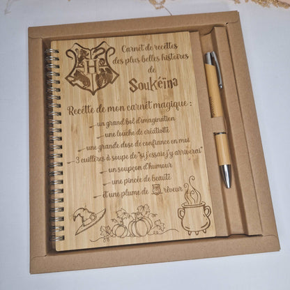 Carnet avec couverture en bois de bambou et stylo personnalisés - Mon Objet Personnalisé