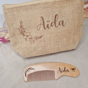 trousse pochette en toile de jute personnalise prénom mon objet perso