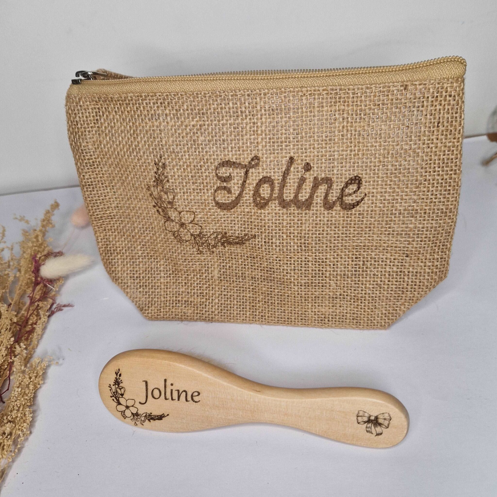 trousse pochette en toile de jute personnalise prénom mon objet perso