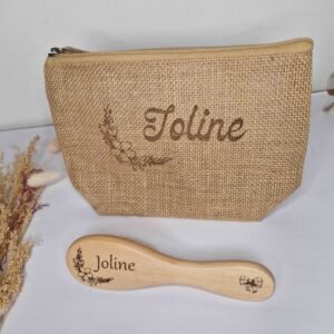 trousse pochette en toile de jute personnalise prénom mon objet perso