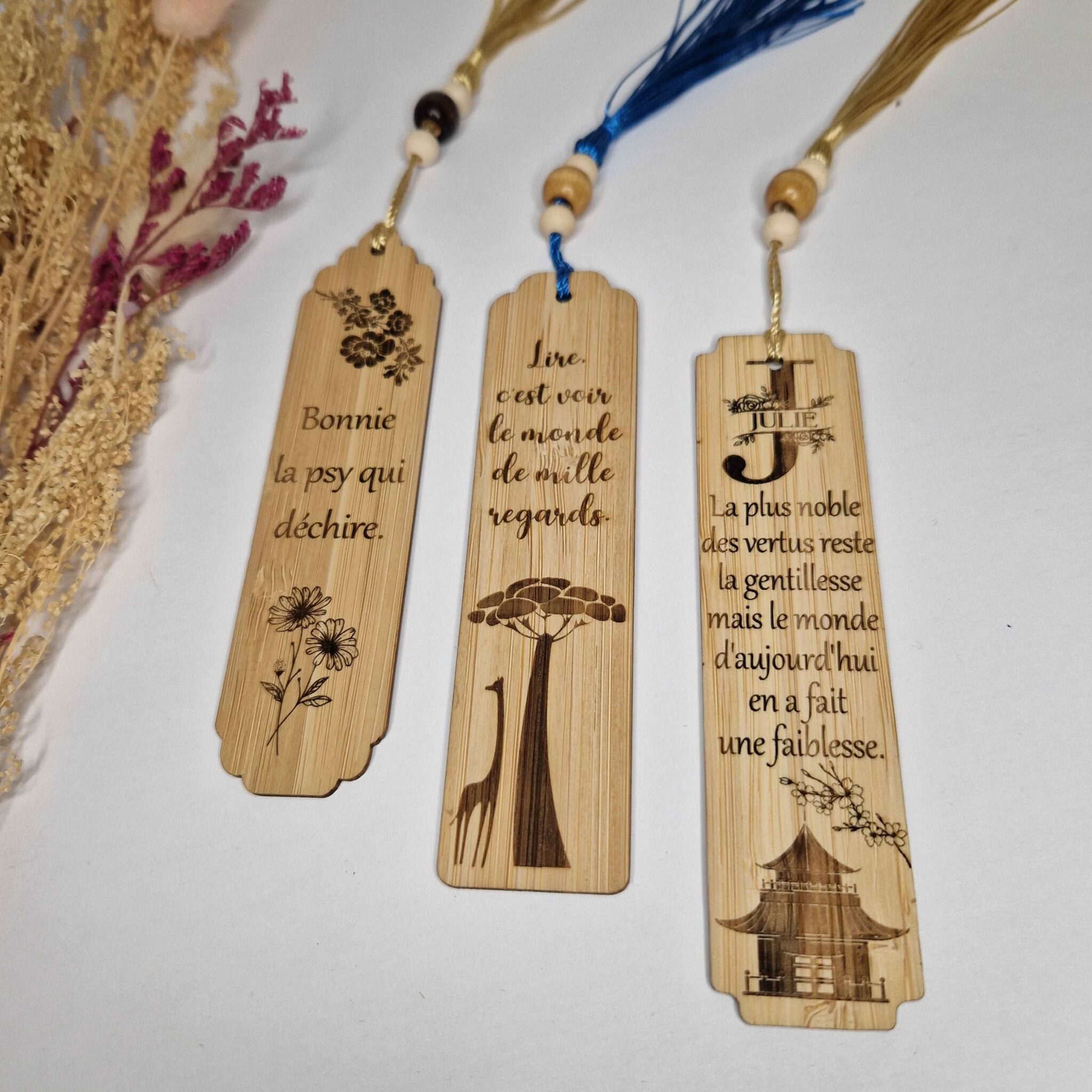 marque page programme en bois personnalise prenom cadeau mon objet perso