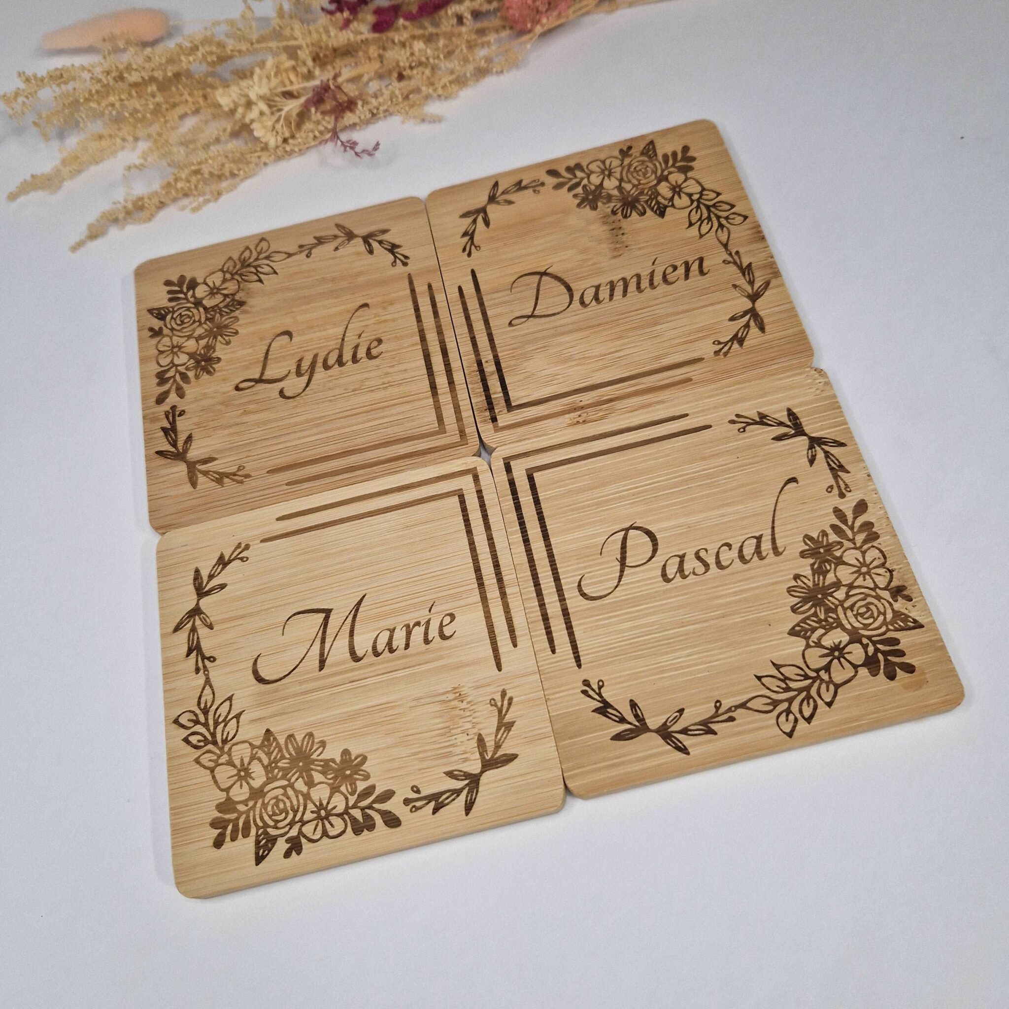 sous tasse sous verre en bois prenom grave rond carre personnalise mon objet perso