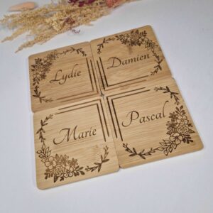 sous tasse sous verre en bois prenom grave rond carre personnalise mon objet perso