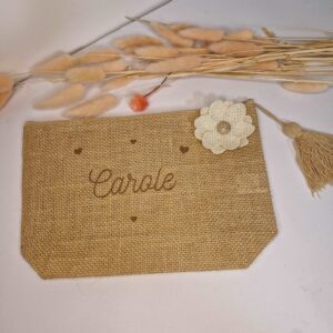 trousse pochette en toile de jute personnalise prénom mon objet perso