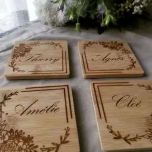 sous tasse sous verre en bois prenom grave rond carre personnalise mon objet perso