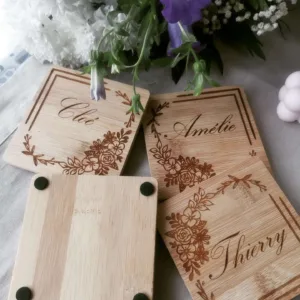 sous tasse sous verre en bois prenom grave rond carre personnalise mon objet perso