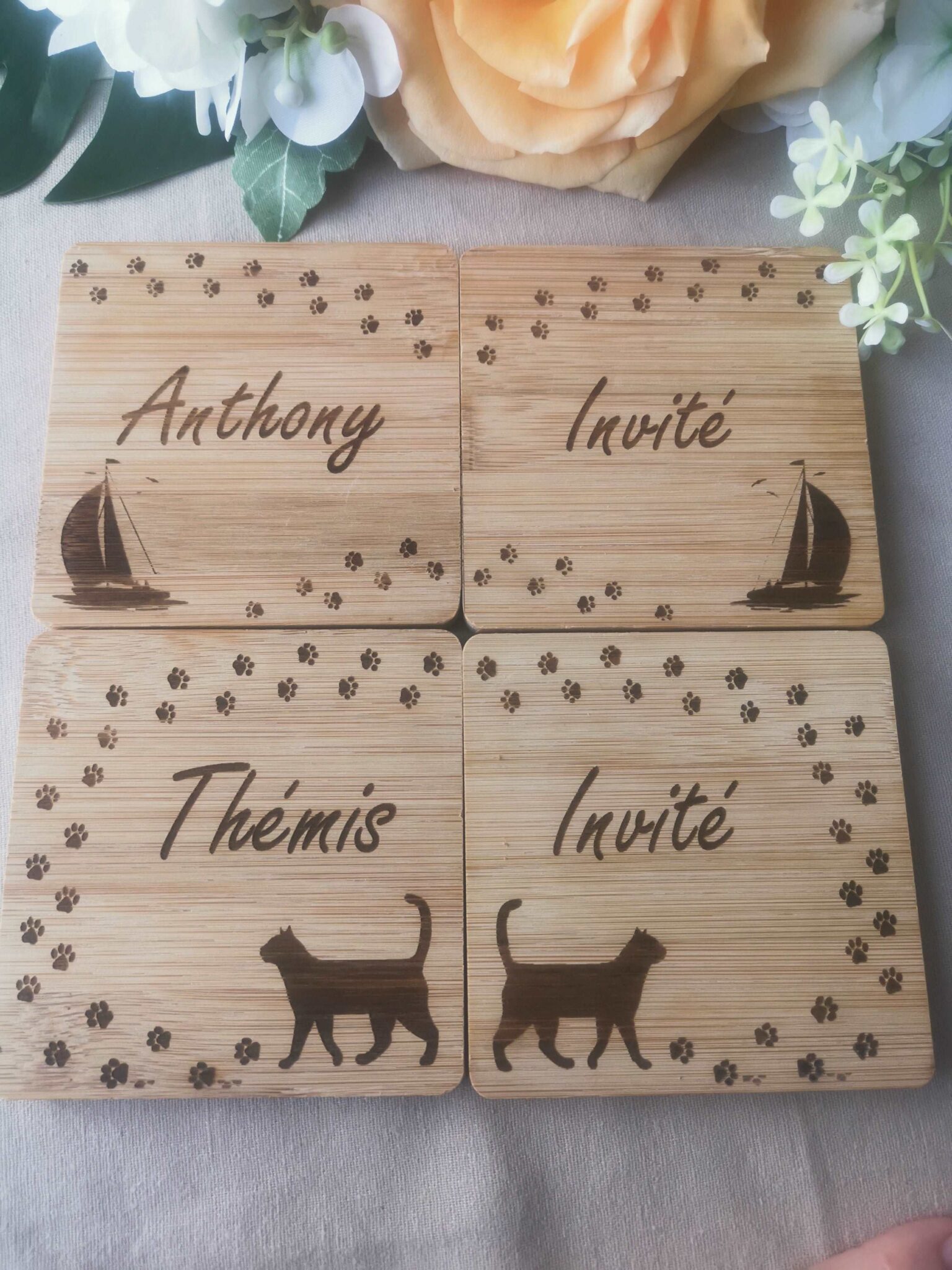 sous tasse sous verre en bois prenom grave rond carre personnalise mon objet perso