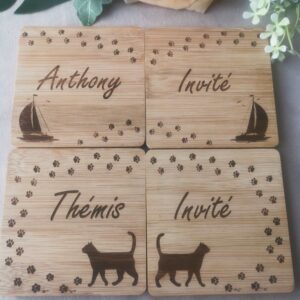 sous tasse sous verre en bois prenom grave rond carre personnalise mon objet perso