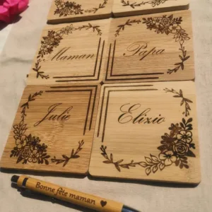 sous tasse sous verre en bois prenom grave rond carre personnalise mon objet perso