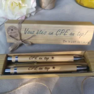 coffret de stylos en bois grave personnalise idee cadeau maitre prof cpe homme mon objet persi