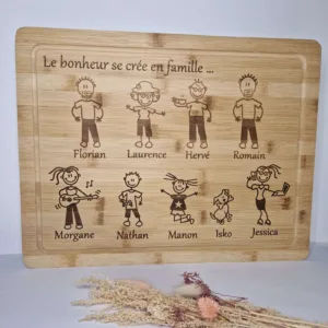 grande planche a decouper personnalise personnages famille en bois grave mon objet perso