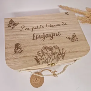 coffre en bois gravé personnalise prenom Loujayne bébé cadeau de naissance mon objet perso