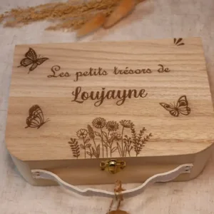valise en bois gravé personnalise prenom Loujayne bébé cadeau de naissance mon objet perso