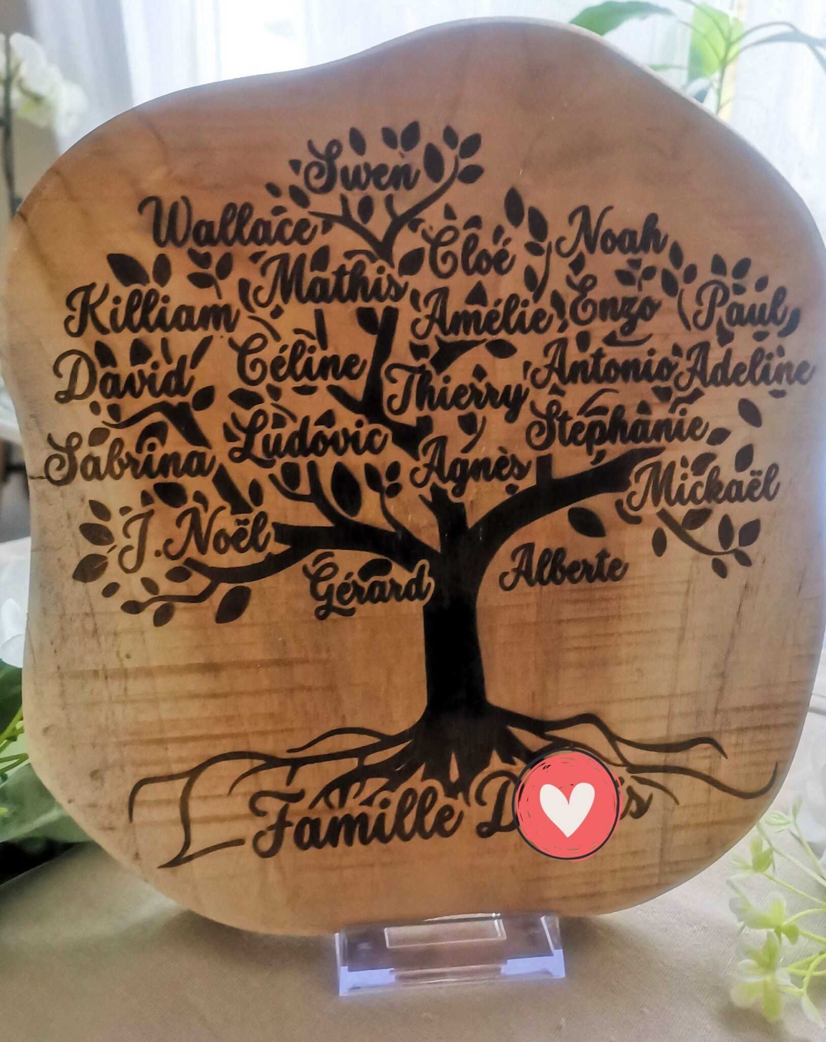 planche de bois teck grave arbre genealogique personnalise cadeau famille mon objet perso