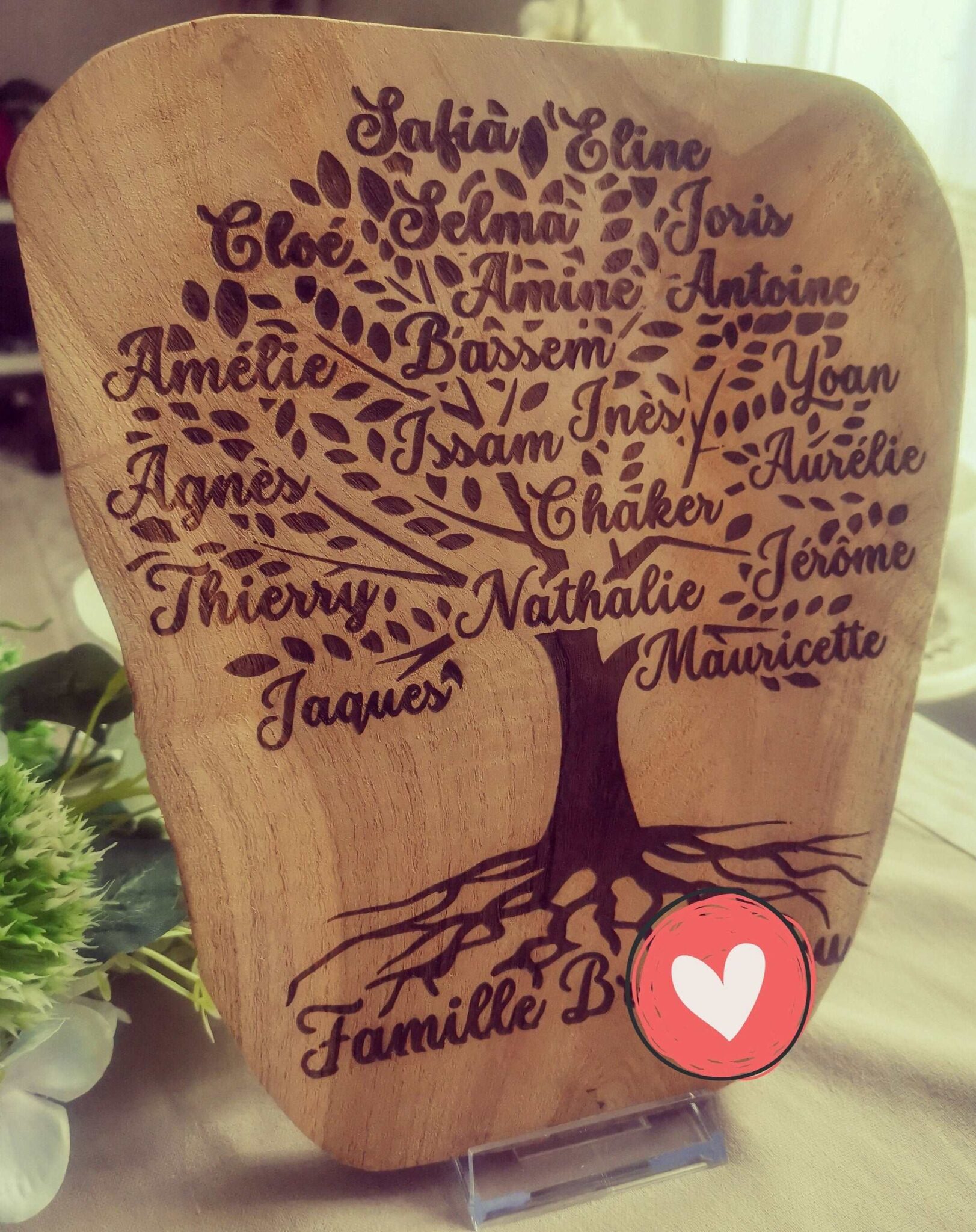 planche de bois teck grave arbre genealogique personnalise cadeau famille mon objet perso