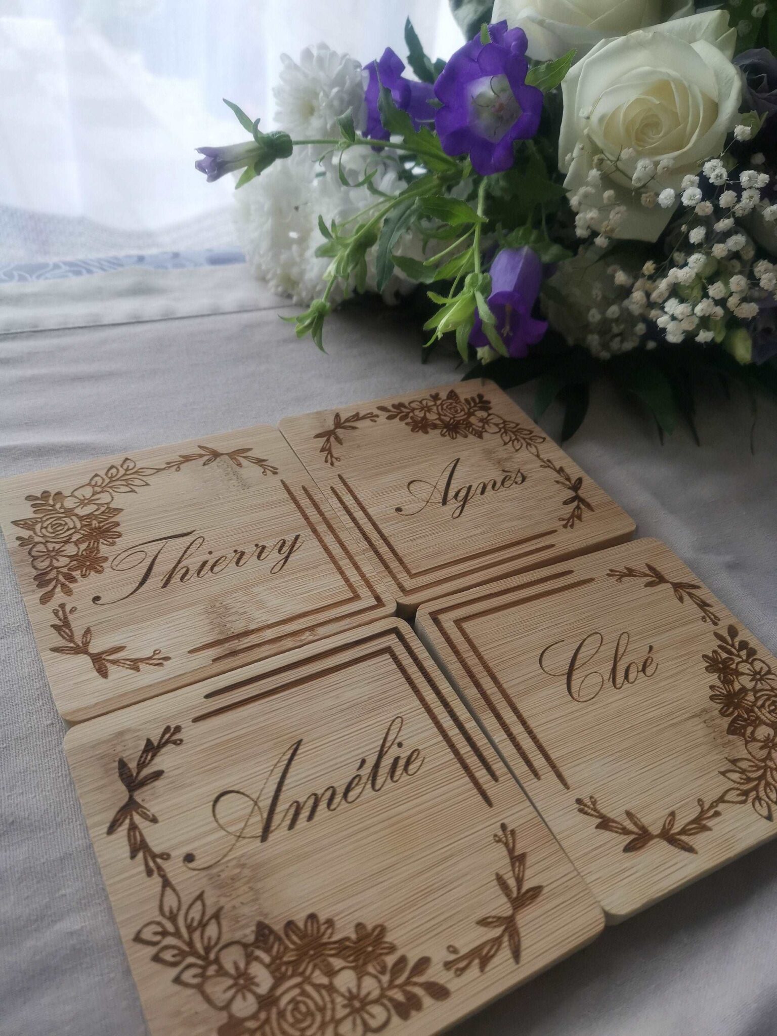 sous tasse sous verre en bois prenom grave rond carre personnalise mon objet perso