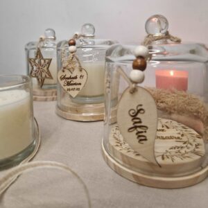 Bougie parfumée sous cloche personnalisée