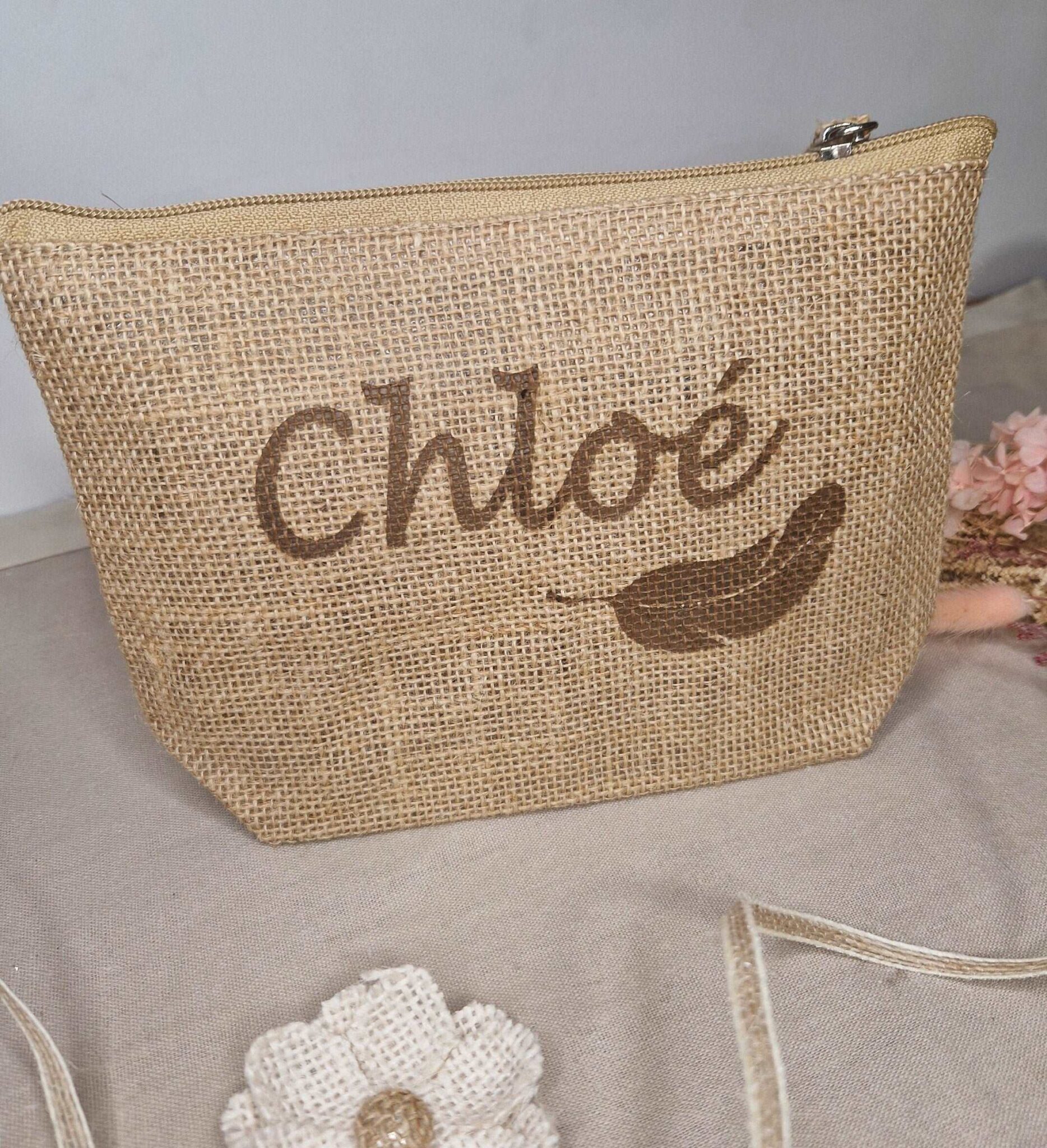 trousse pochette en toile de jute personnalise prénom mon objet perso