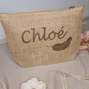 trousse pochette en toile de jute personnalise prénom mon objet perso
