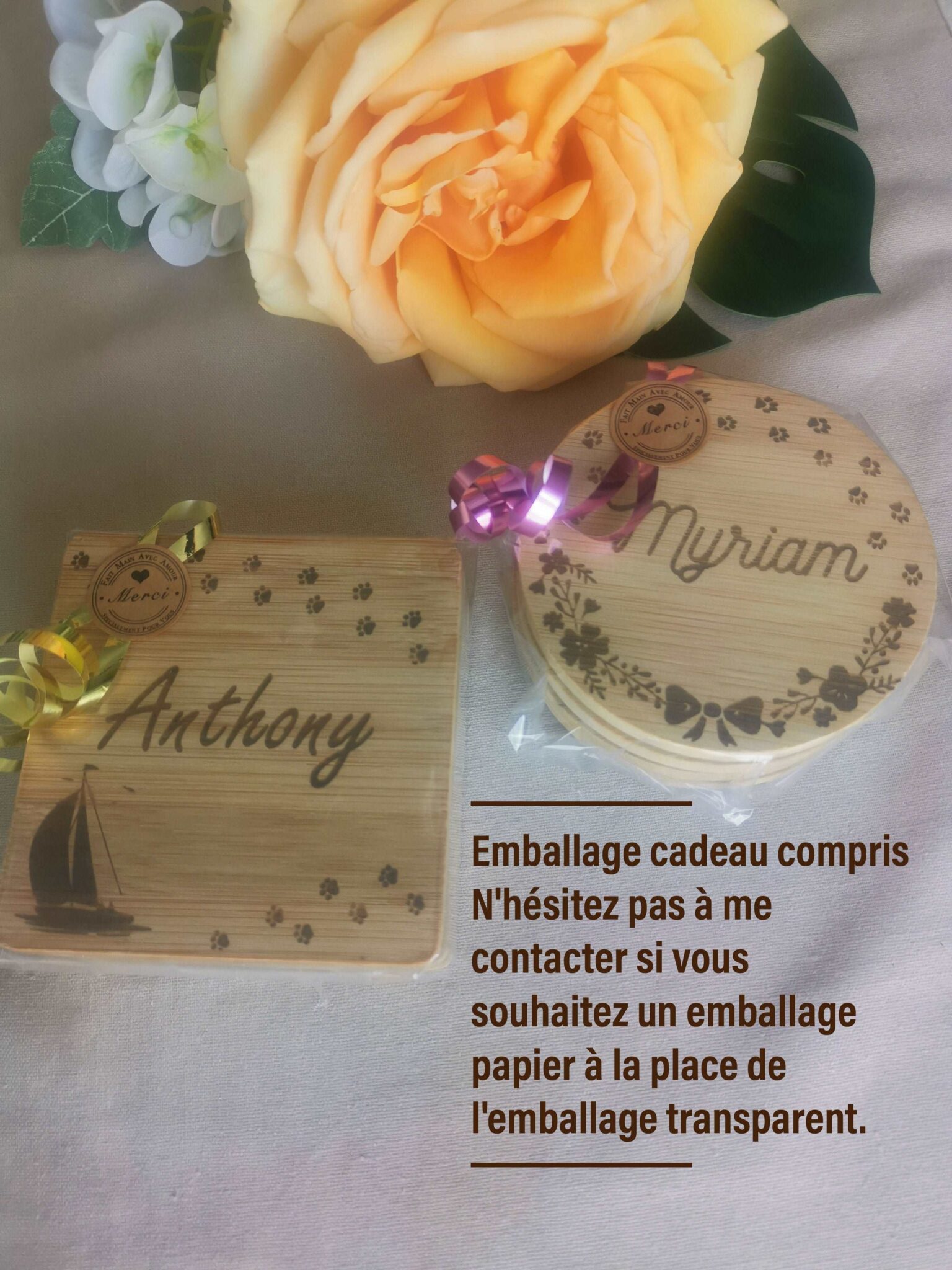 sous tasse sous verre en bois prenom grave rond carre personnalise mon objet perso