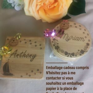 sous tasse sous verre en bois prenom grave rond carre personnalise mon objet perso