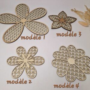 fleur en bois decopée motif cannage rotin personnalisable prenom decoration naturelle idée déco murale mon objet perso