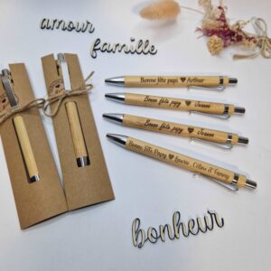 stylo en bois grave personnalisable idee cadeau papy mamie fete des grands pere cadeau invites goodies mon objet perso
