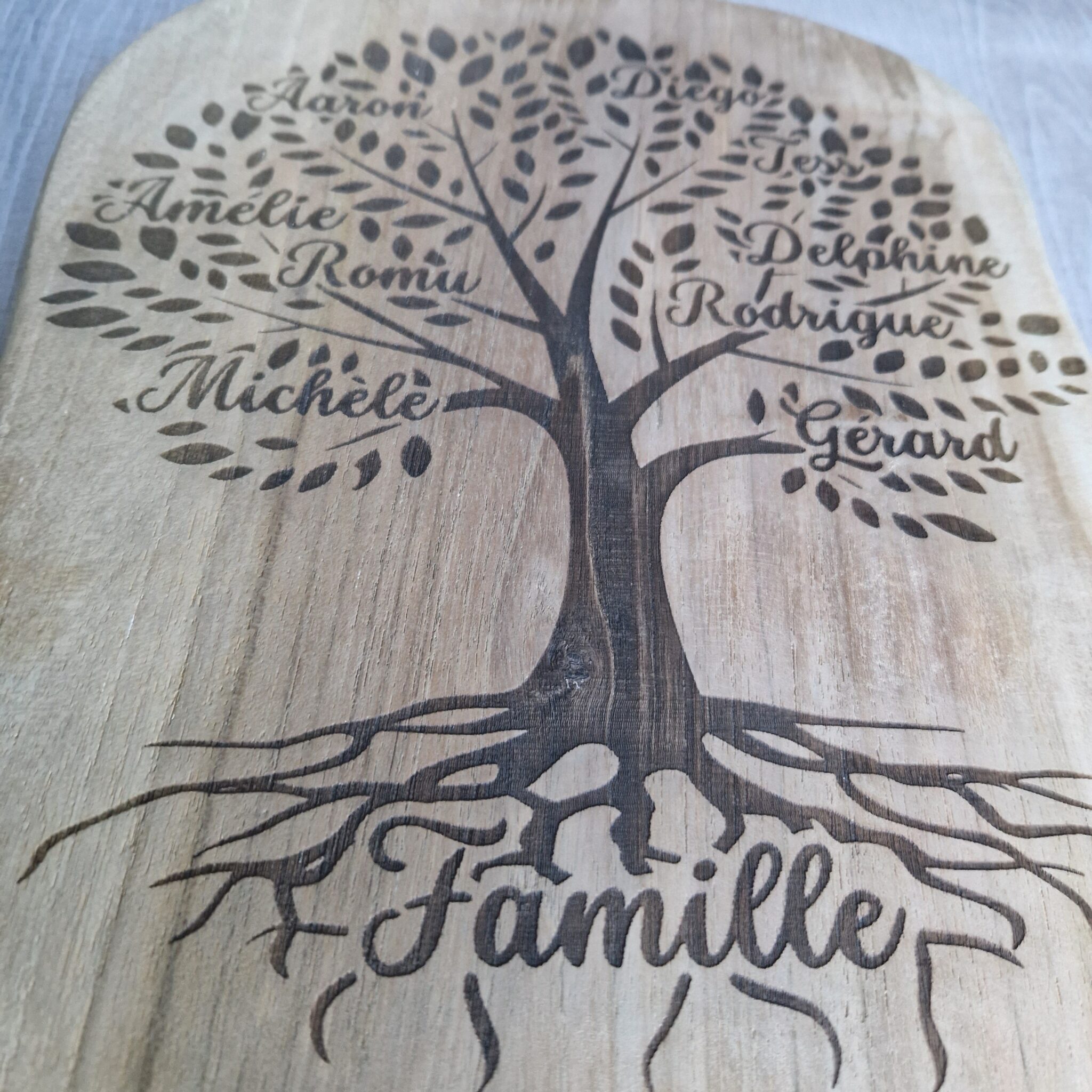 planche de bois teck grave arbre genealogique personnalise cadeau famille mon objet perso
