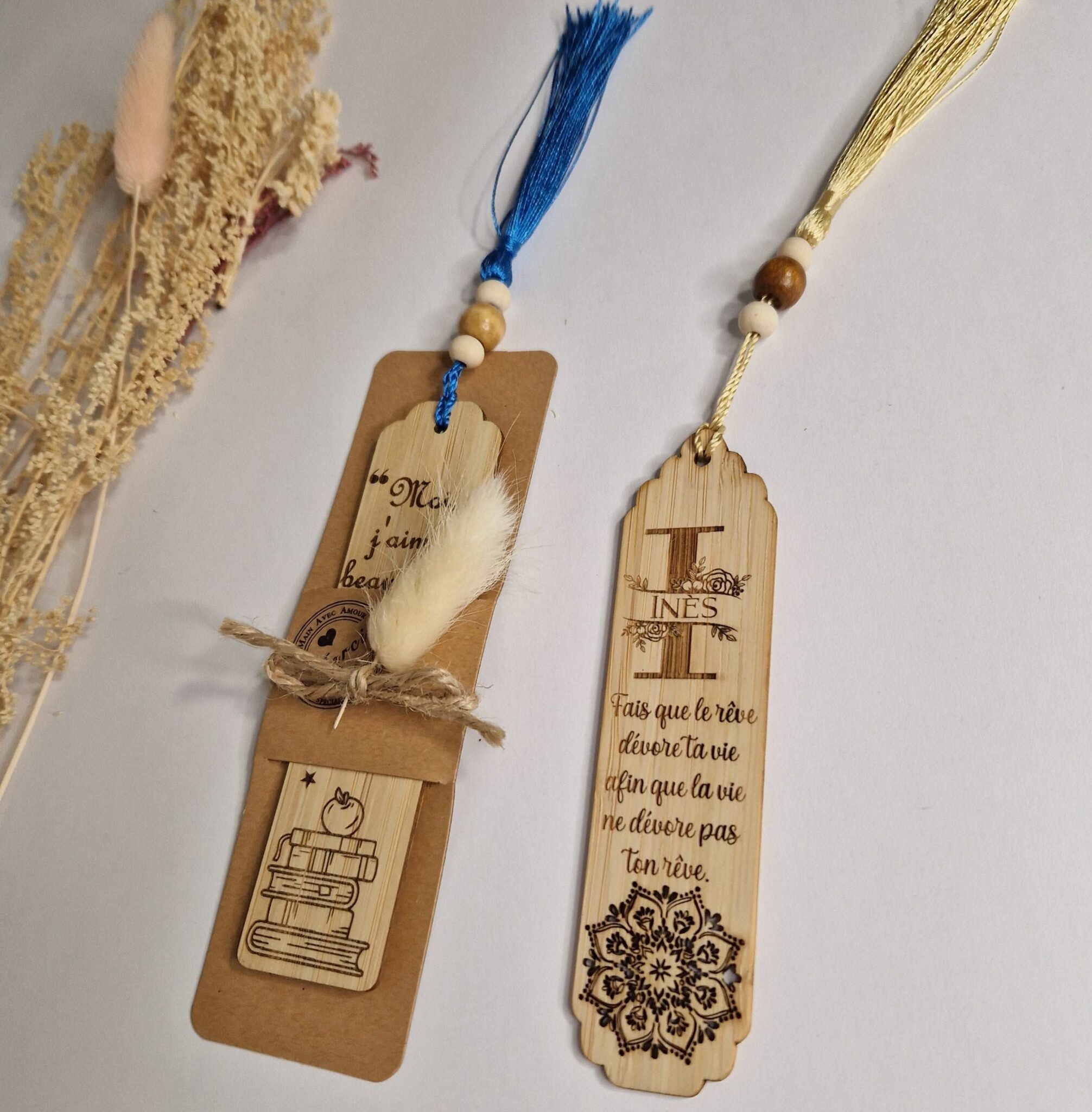marque page programme en bois personnalise prenom cadeau mon objet perso