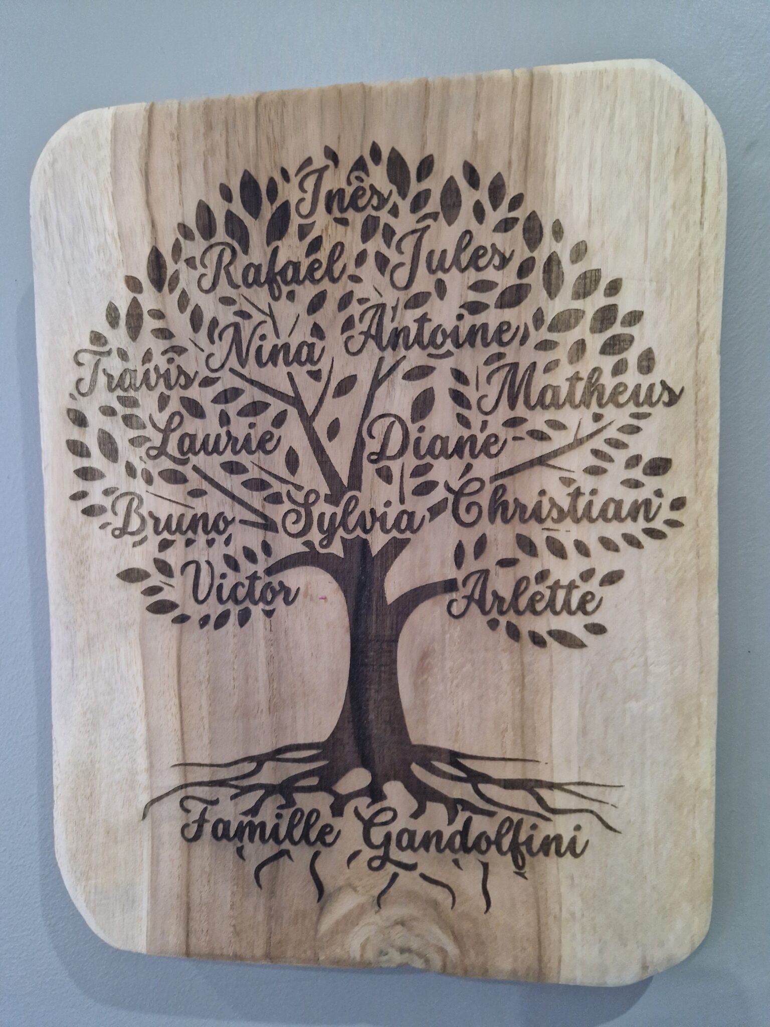 planche de bois teck grave arbre genealogique personnalise cadeau famille mon objet perso