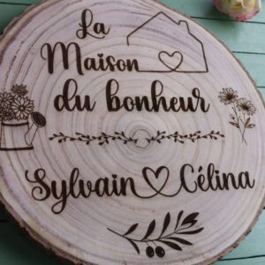 rondin de bois grave la maison du bonheur prénoms personnalise mon objet perso