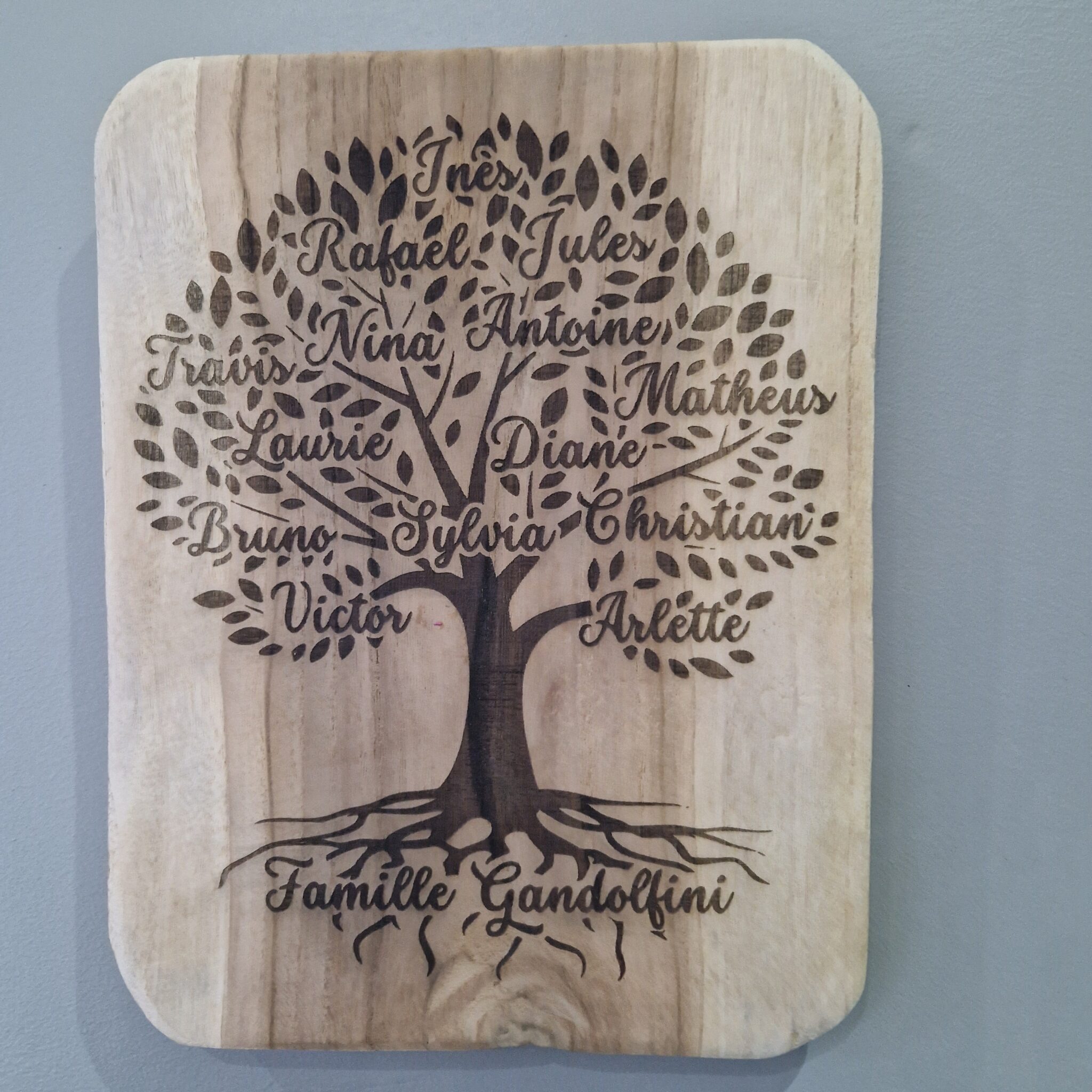 planche de bois teck grave arbre genealogique personnalise cadeau famille mon objet perso