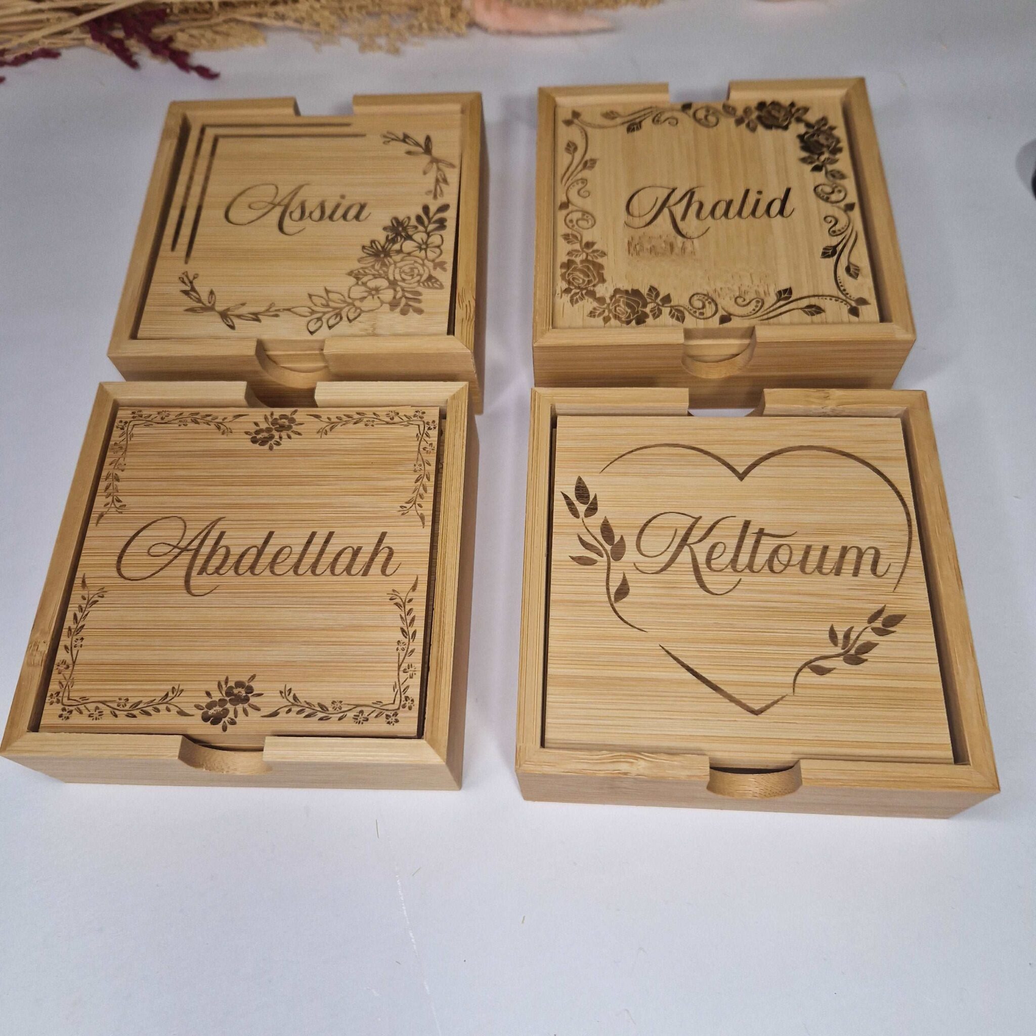 sous tasse sous verre en bois prenom grave rond carre personnalise mon objet perso