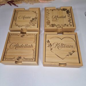 sous tasse sous verre en bois prenom grave rond carre personnalise mon objet perso