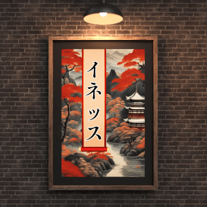 Affiche personnalisée avec votre prénom en Katakana, déco murale paysage asiatique japonais, manga art retro poster cadre tableau cadeau homme femme adolescent
