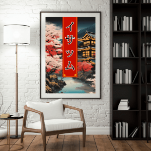 Affiche personnalisée avec votre prénom en Katakana, déco murale paysage asiatique japonais, manga art retro poster cadre tableau cadeau homme femme adolescent