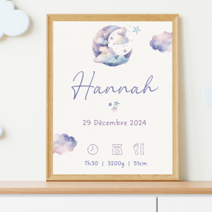 Affiche personnalisée bébé prénom date heure poids taille décoration chambre enfant fille garçon thème lune étoiles cadeau de naissance personnalisé Gabriel